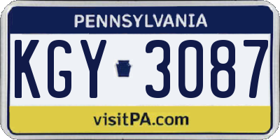 PA license plate KGY3087