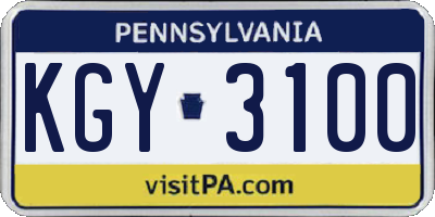 PA license plate KGY3100