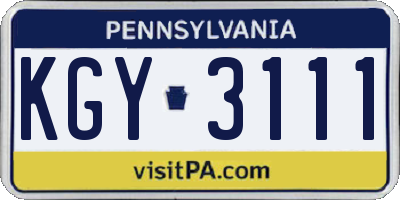PA license plate KGY3111