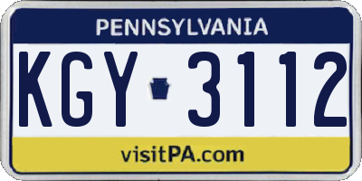 PA license plate KGY3112