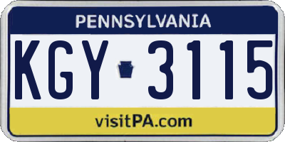 PA license plate KGY3115
