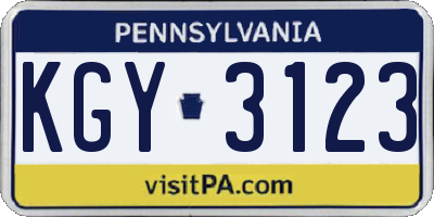 PA license plate KGY3123