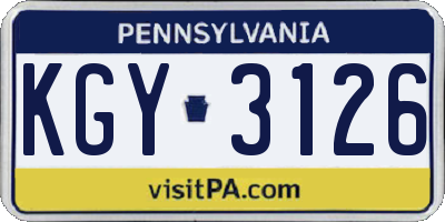 PA license plate KGY3126
