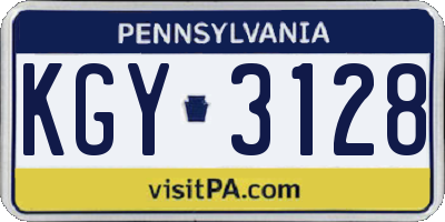 PA license plate KGY3128