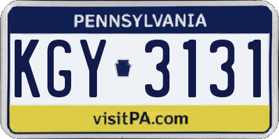 PA license plate KGY3131