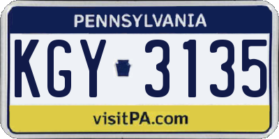 PA license plate KGY3135