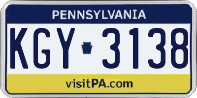 PA license plate KGY3138
