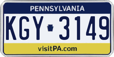 PA license plate KGY3149