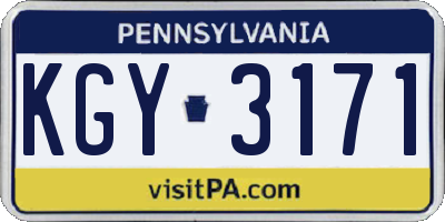 PA license plate KGY3171