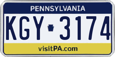 PA license plate KGY3174