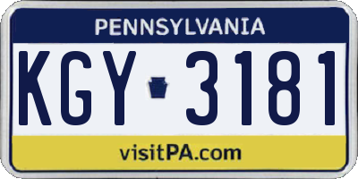 PA license plate KGY3181