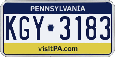 PA license plate KGY3183