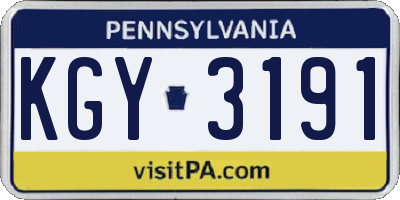 PA license plate KGY3191