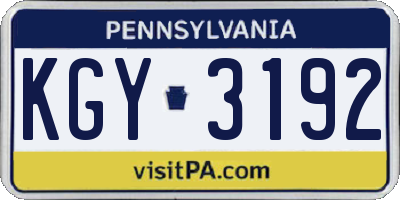 PA license plate KGY3192