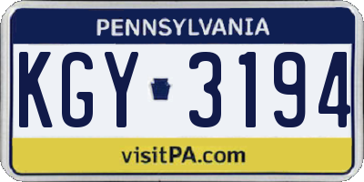 PA license plate KGY3194