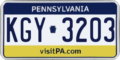 PA license plate KGY3203