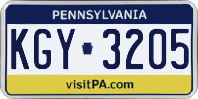 PA license plate KGY3205