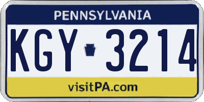 PA license plate KGY3214