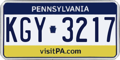 PA license plate KGY3217