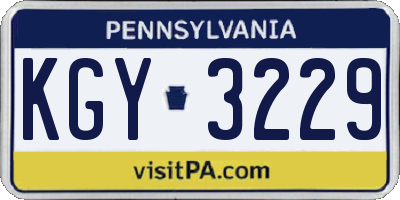 PA license plate KGY3229