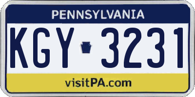 PA license plate KGY3231