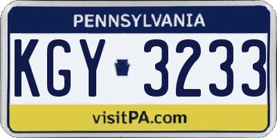 PA license plate KGY3233