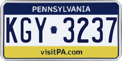 PA license plate KGY3237