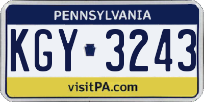 PA license plate KGY3243