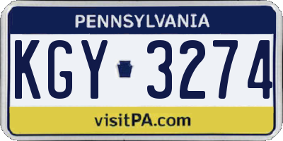 PA license plate KGY3274