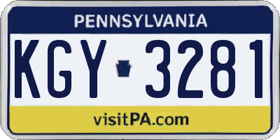 PA license plate KGY3281