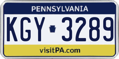 PA license plate KGY3289