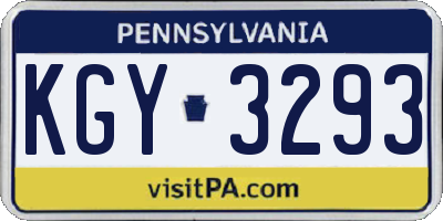 PA license plate KGY3293