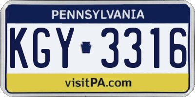 PA license plate KGY3316