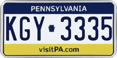 PA license plate KGY3335