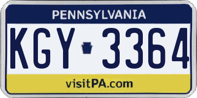 PA license plate KGY3364