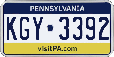 PA license plate KGY3392
