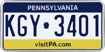 PA license plate KGY3401
