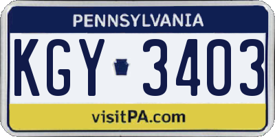 PA license plate KGY3403