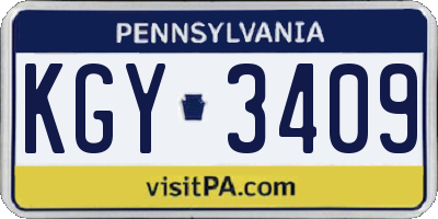 PA license plate KGY3409