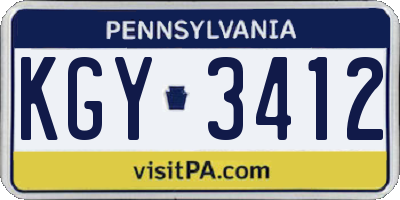 PA license plate KGY3412