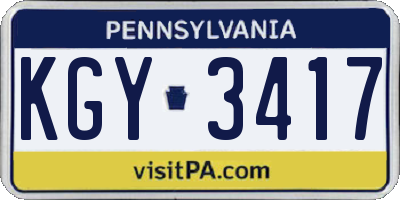 PA license plate KGY3417