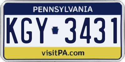 PA license plate KGY3431