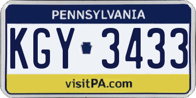 PA license plate KGY3433