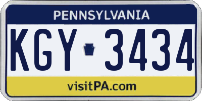 PA license plate KGY3434