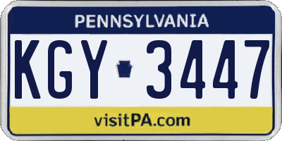 PA license plate KGY3447