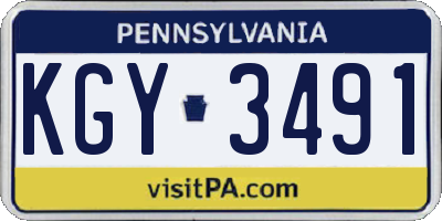 PA license plate KGY3491
