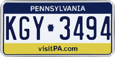 PA license plate KGY3494