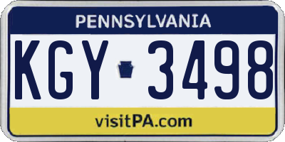PA license plate KGY3498