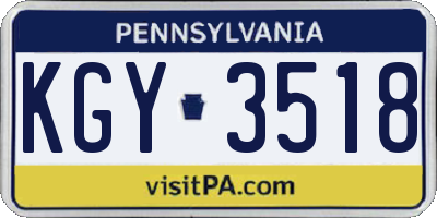 PA license plate KGY3518