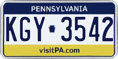 PA license plate KGY3542